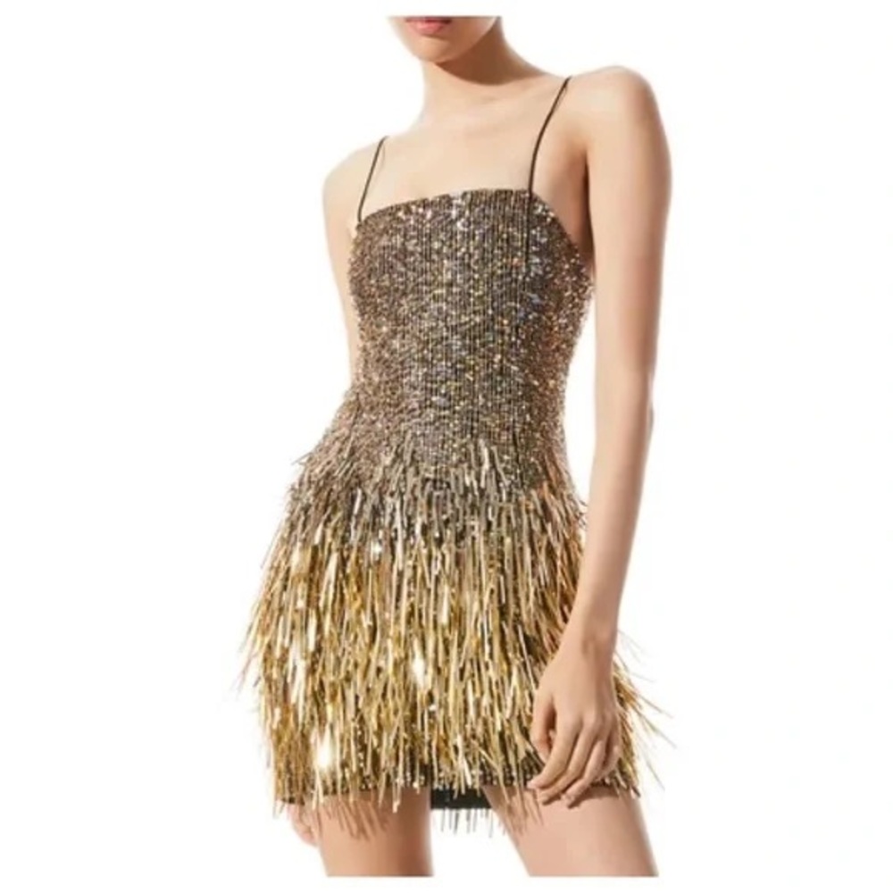 Alice + Olivia Gold Sequin Backless Dress